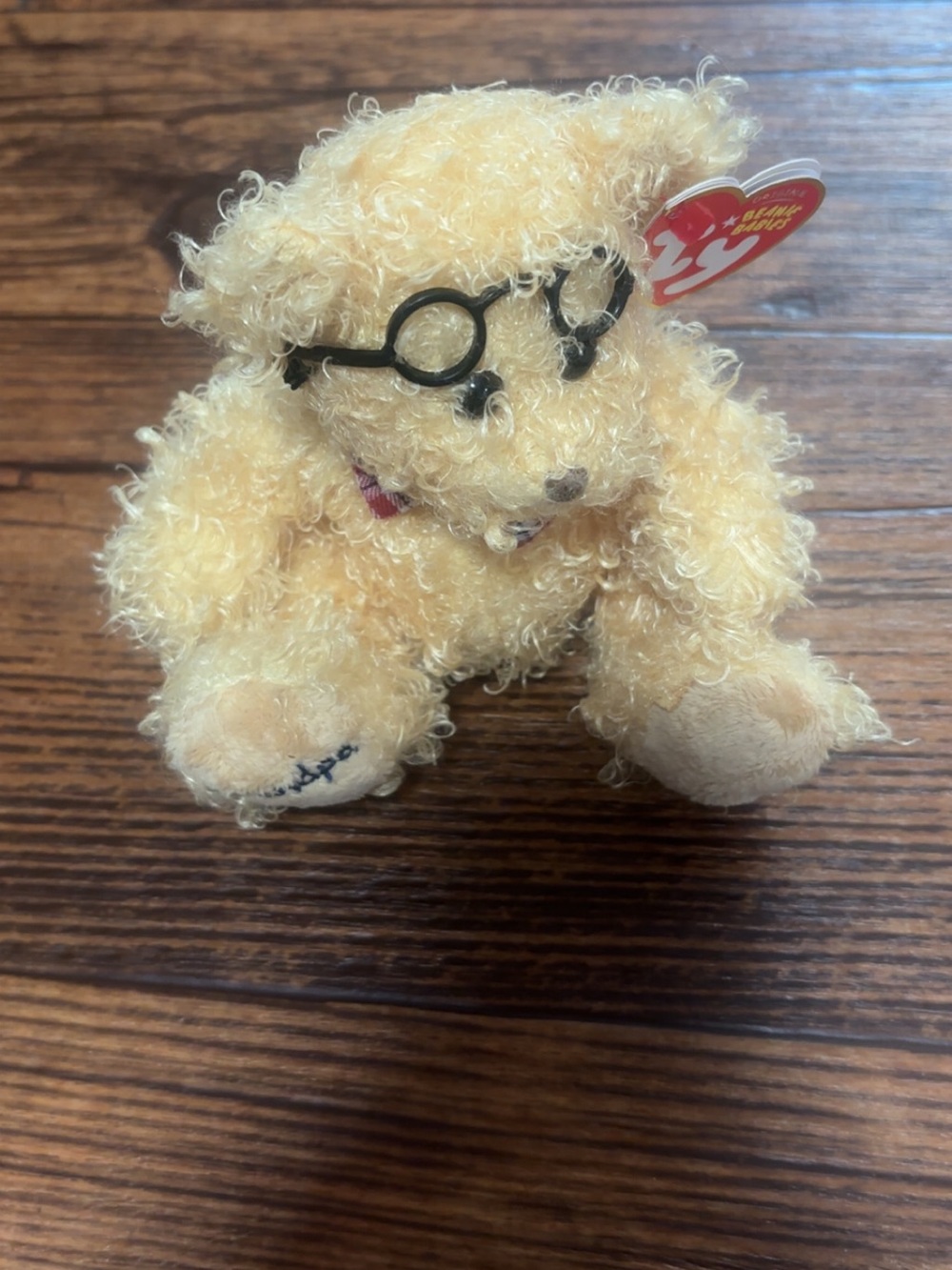 Ty Curly Blonde Teddy Bear with Round Glasses